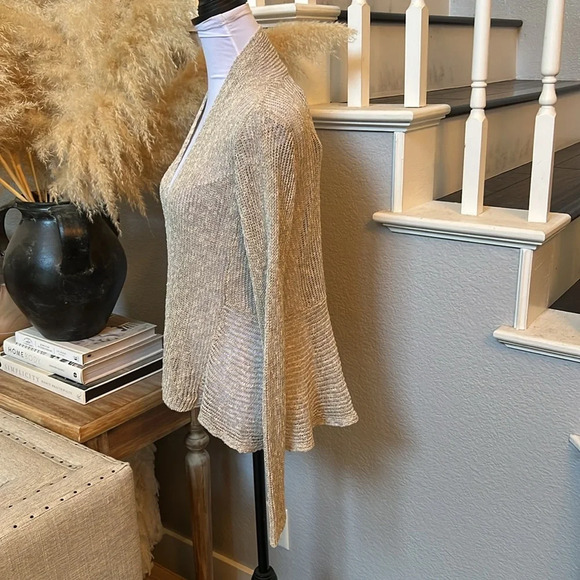 Eileen Fisher Petite Open Front Lace Knit Cardigan Beige Long Sleeve Sz Medium - Picture 5 of 8